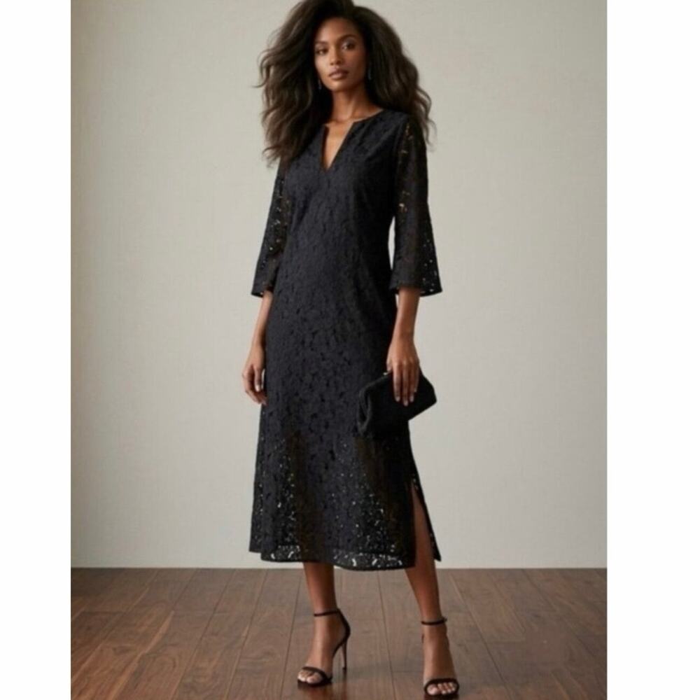 Tuckernuck Black V-Neck Lace Jamie Midi Dress Floral Eyelet XS NWT